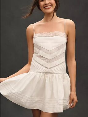 Anthropologie Maeve Sleeveless Square-Neck Lace Mix Mini Dress Size Large